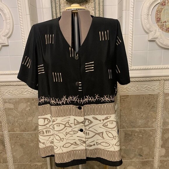 GIORGIO FIORLINI. Size 18. Fish Border Print Comfy Short Sleeve Shirt. B34 - Picture 1 of 6